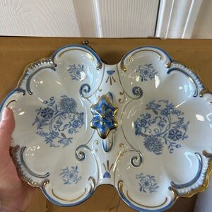 Blue and White Floral Ceramic Serving Dish